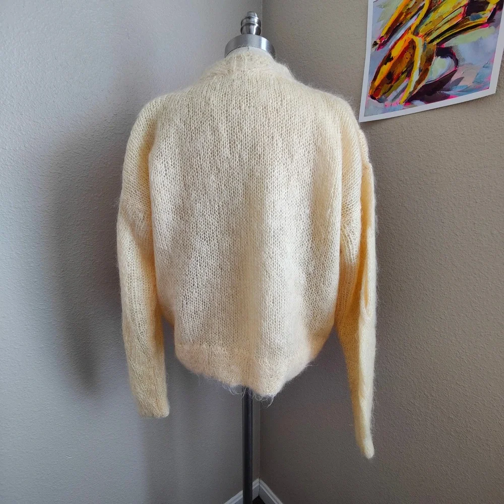Vintage Talbots Mohair Blend Cable Knit Sweater Cream Soft Fuzzy Mock Neck M